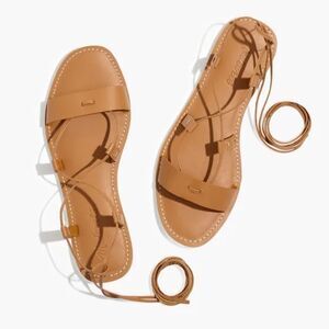 Madewell The Boardwalk Lace-Up Leather Sandal - Desert Camel (Tan) | Size 9